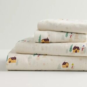 Cuddl Duds Heavyweight Flannel Sheet Set Scenic Snowmen QUEEN Size NEW